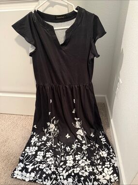 Amazon Black Midi Dress with White Floral Hem